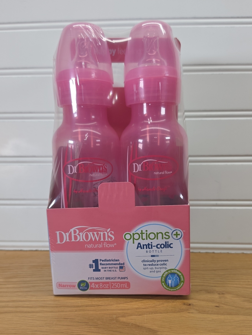 Options+ Anti-Colic Baby Bottle Set -2 Pink 2 Clear (4 x 8 oz)